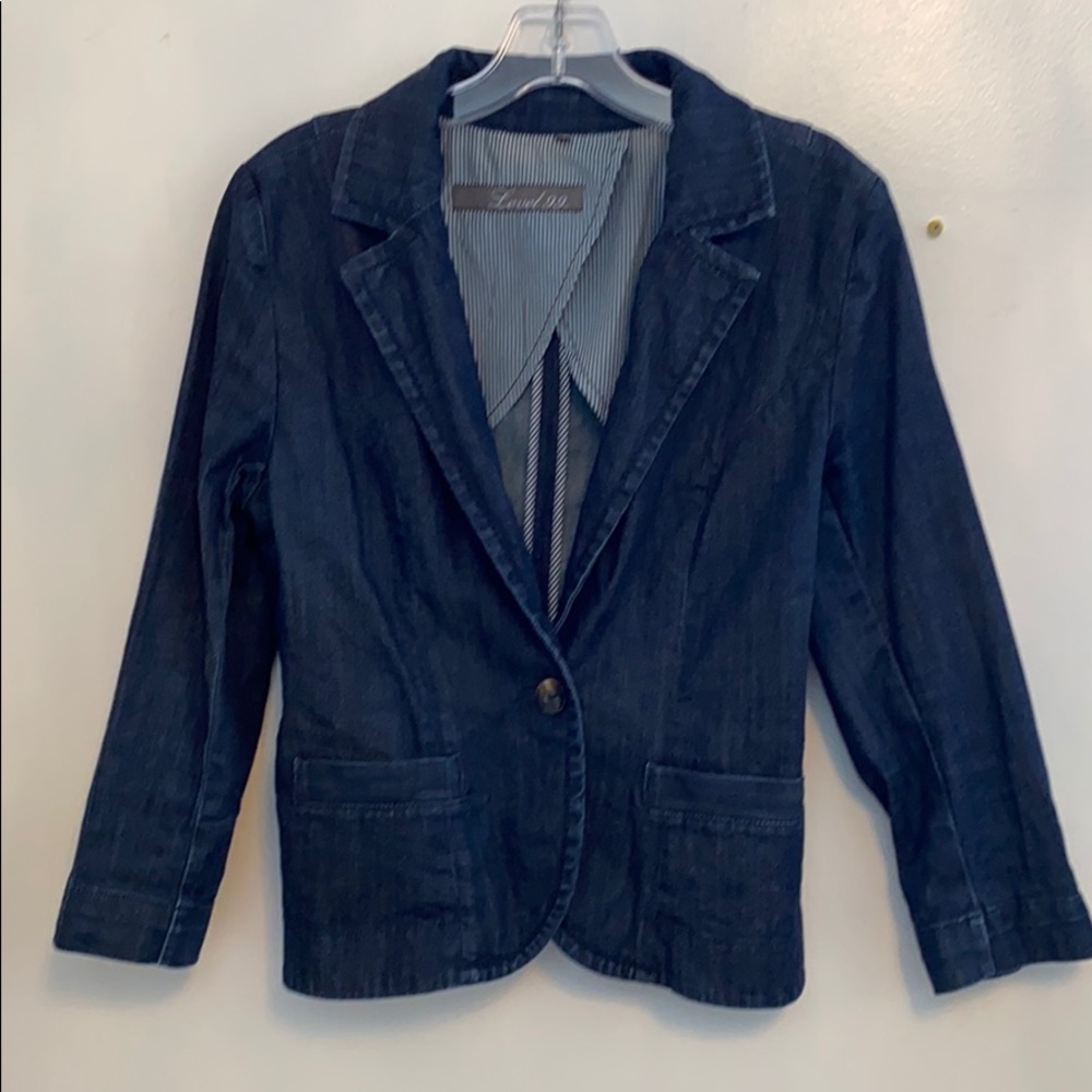 ANTHROPOLOGIE LEVEL 99 denim blazer jean chambray jacket stretch M